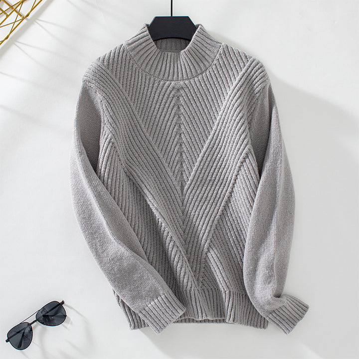 Fashionable knitted sweater for women with high collar and V design Lune London