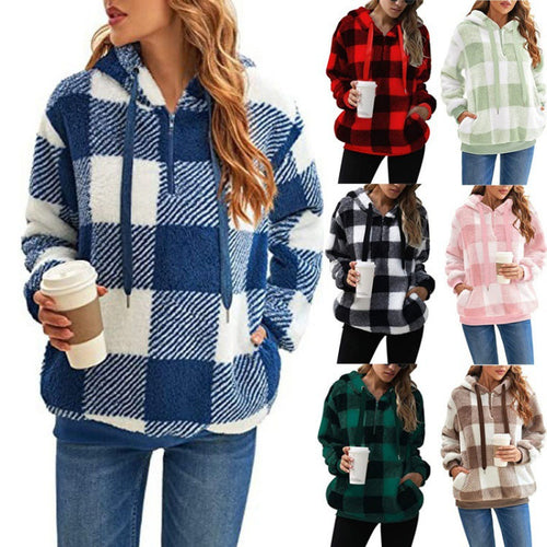 Plaid cozy coat for women with high collar Lune London