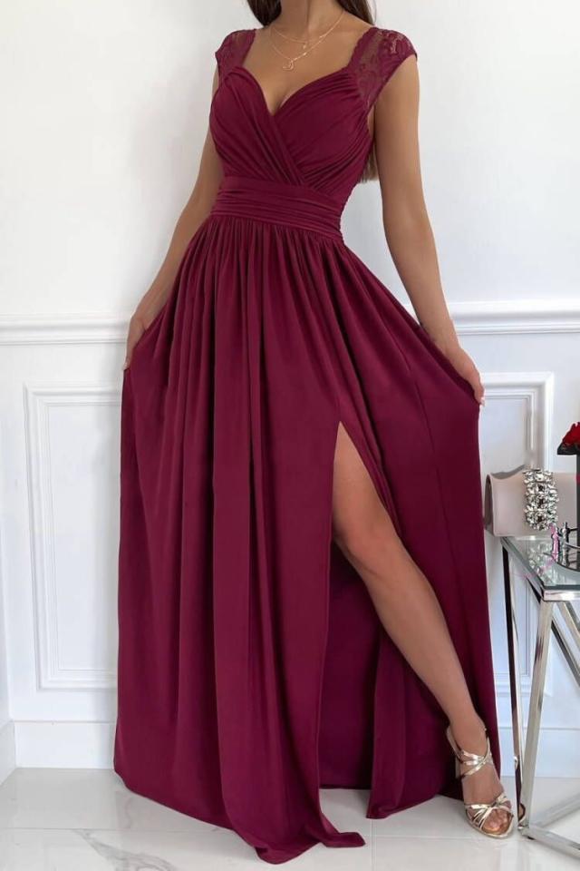 Women's Evening Dress with Elegant V-Neck and Ruffle Details Lune London