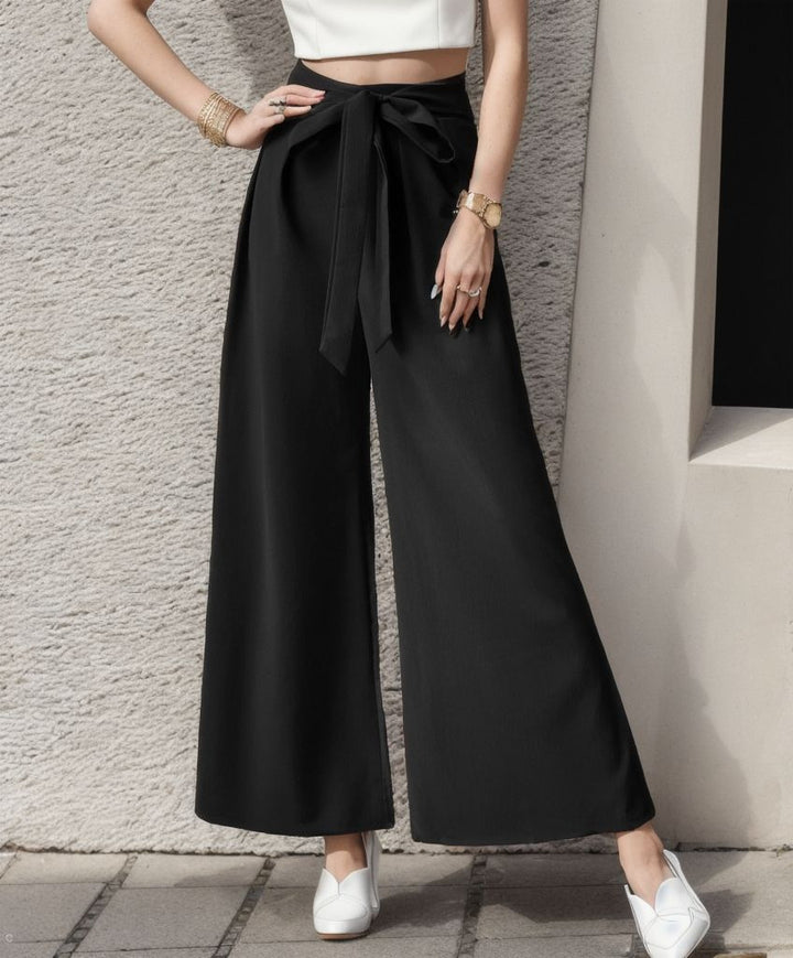 High-waisted wide-leg trousers for women with tie belt Lune London