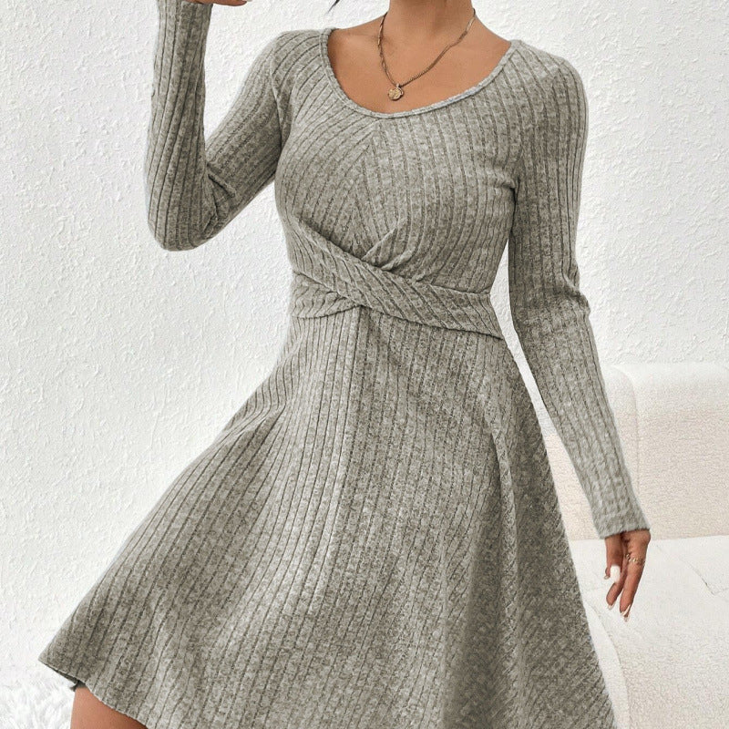 Fluid jersey dress for women with wrap belt and long sleeves Lune London