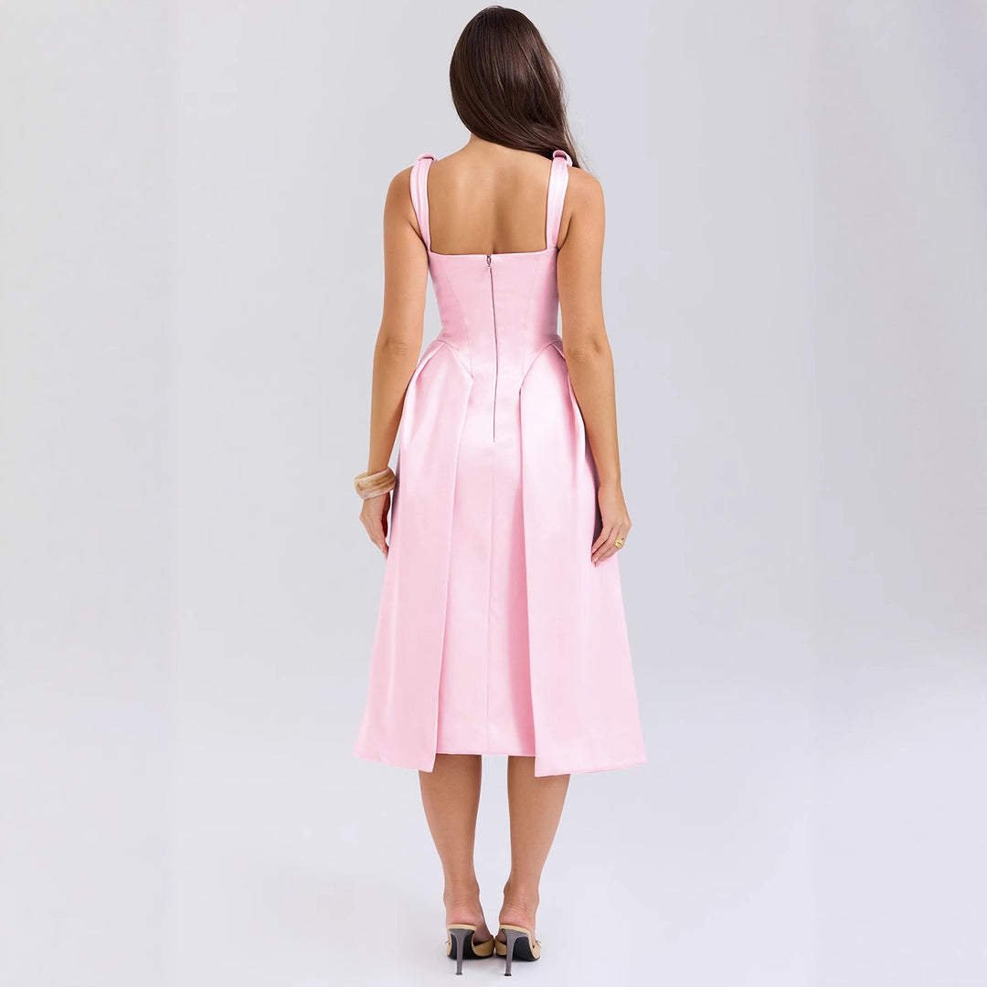 Elegant Midi Dress for Women with Dreamy V-Neck and Chic Elegant Pleats