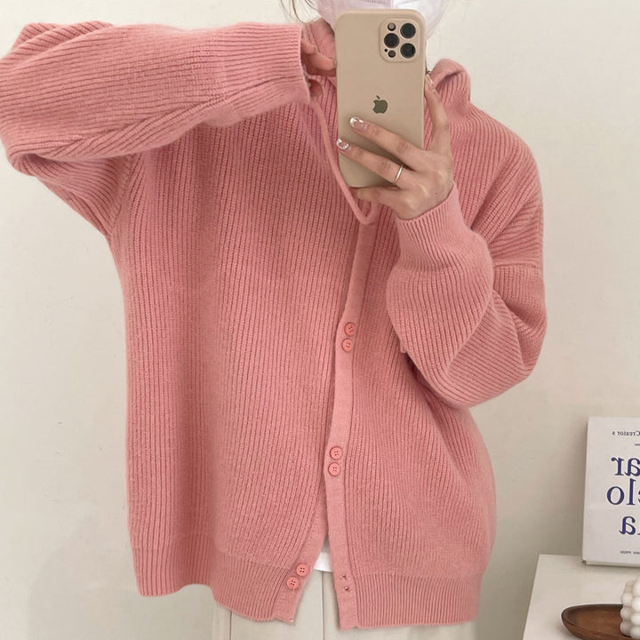 Casual knitted jacket for women with hood and button details Lune London