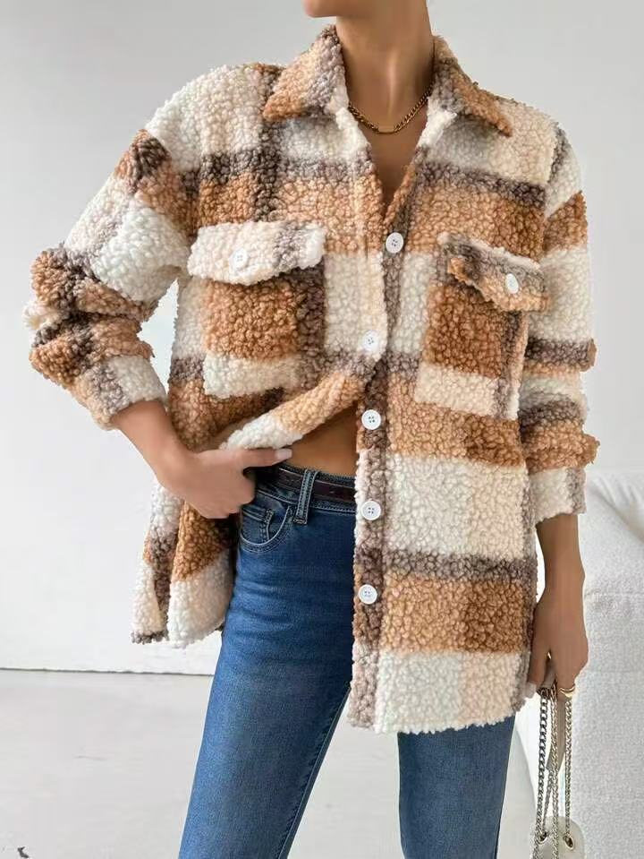 Women's plush overshirt with plaid pattern Lune London