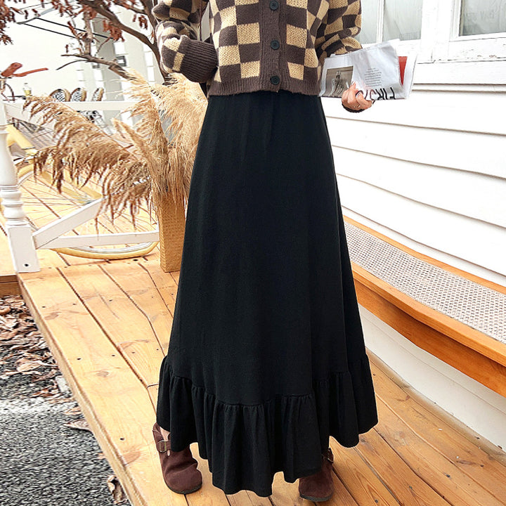 Maxi skirt for ladies with ruffled hem finish and elastic waistband Lune London