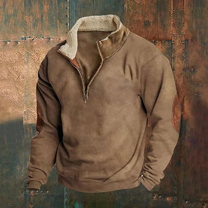 Fleece sweater for men with a stylish leather collar and elbow patches Lune London