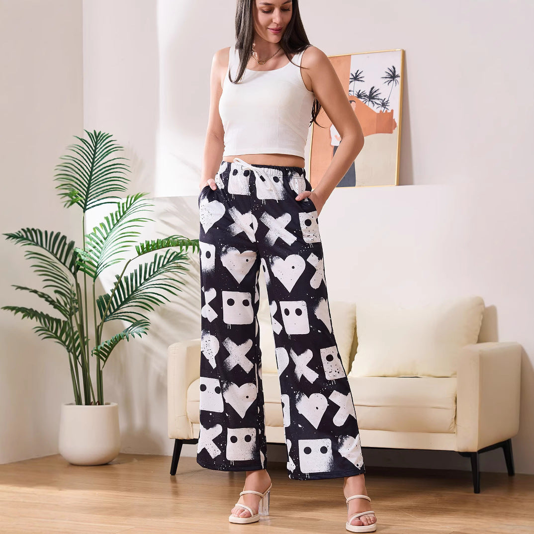 Leisure pants for women with unique graphic pattern and elastic waist Lune London
