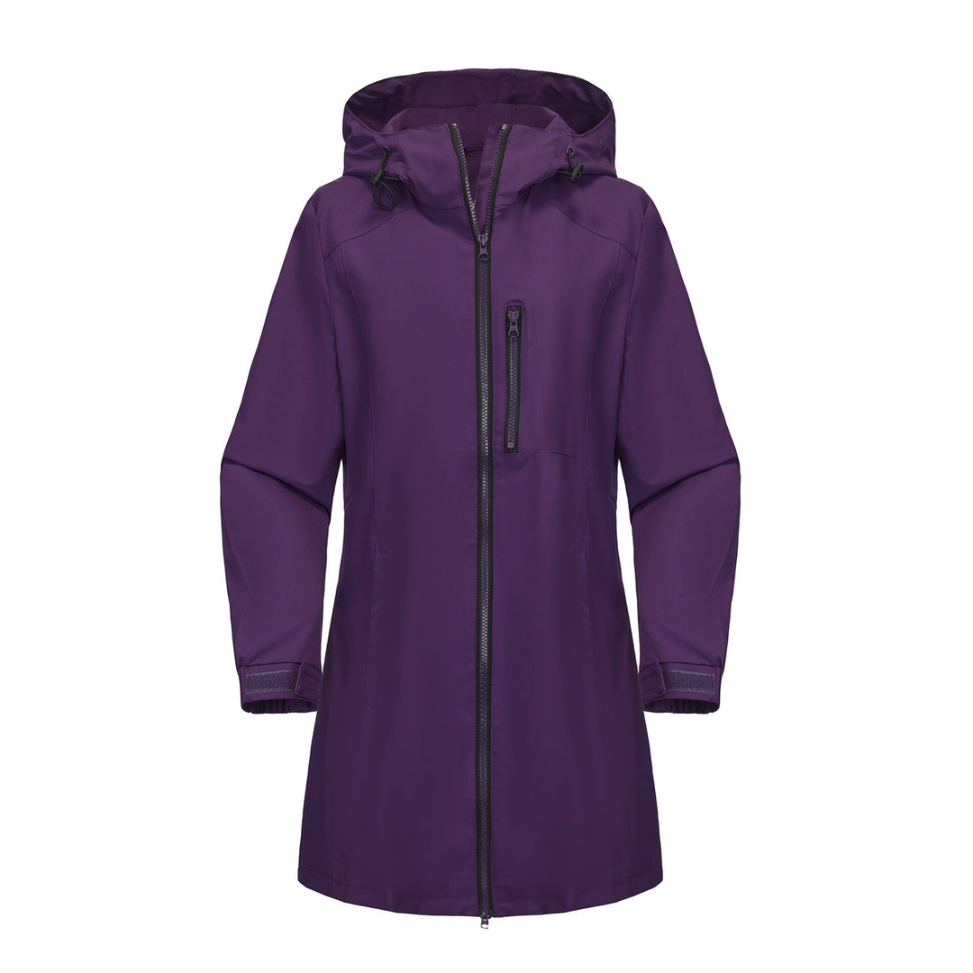 Women's modern rain jacket with hood and practical pockets Lune London