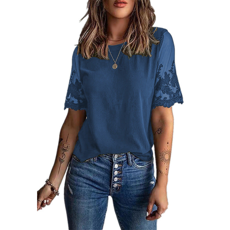 Ladies elegant T-shirt with lace on the sleeves Lune London