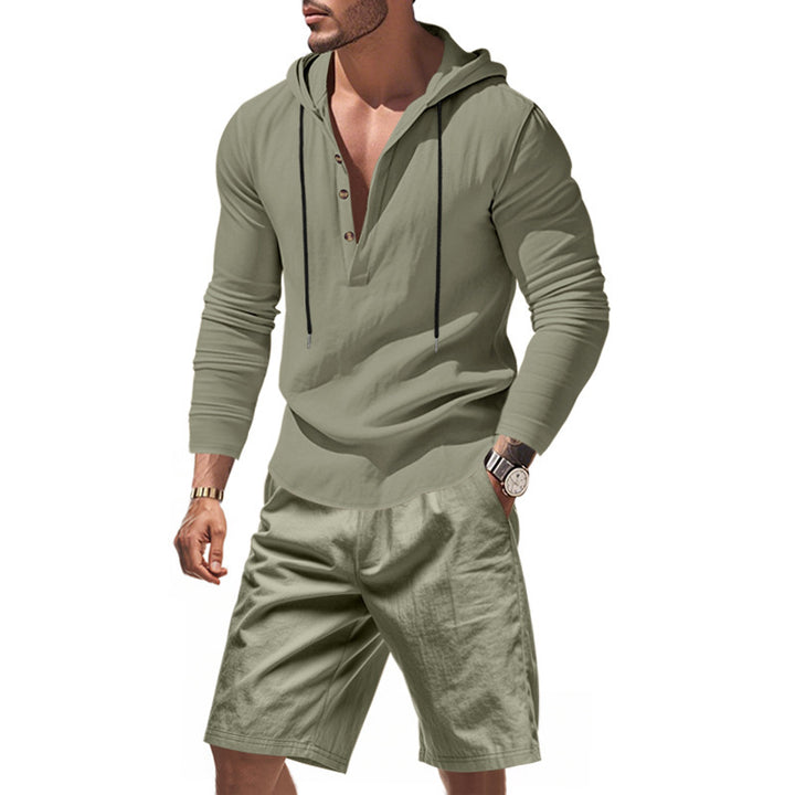 Men's casual hoodie t-shirt with a modern button design and comfortable shorts Lune London
