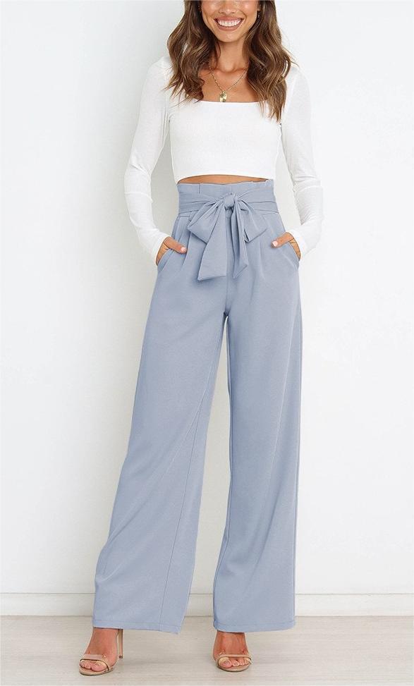 Elegant high-waisted pants for women with a tie belt and wide leg Lune London
