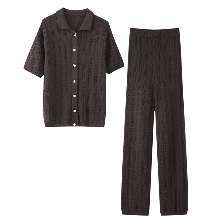 Wide knit palazzo pants for women with an elastic waistband and elegant structure Lune London