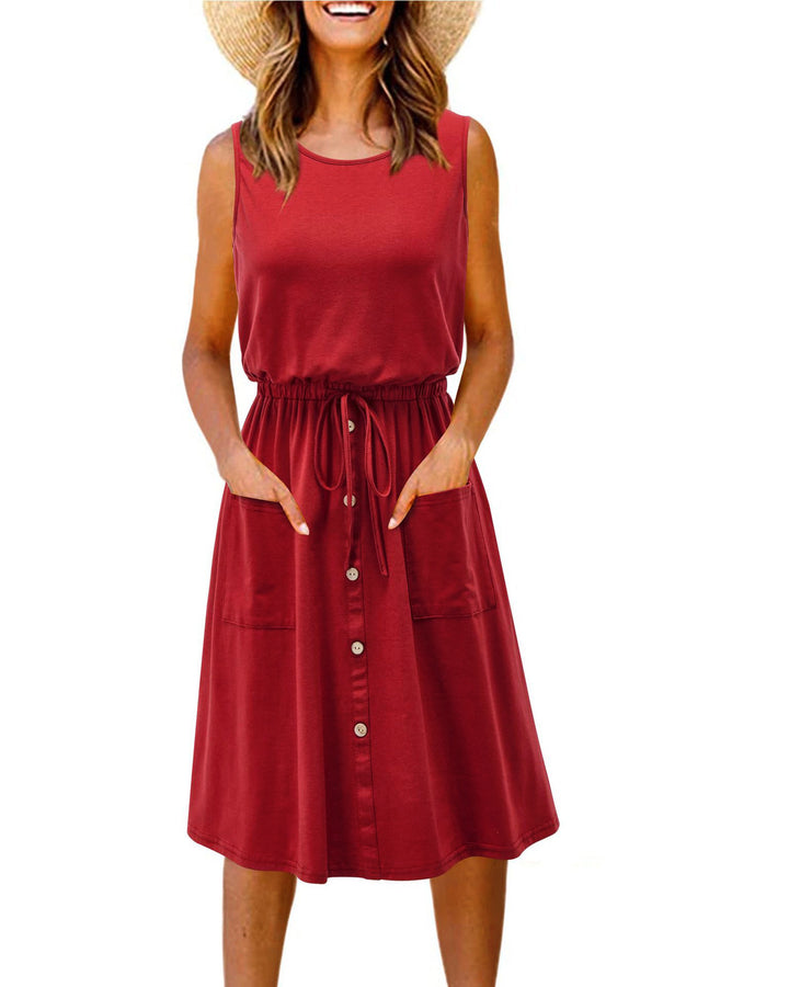 Elegant casual dress for women with button detail and practical pockets Lune London