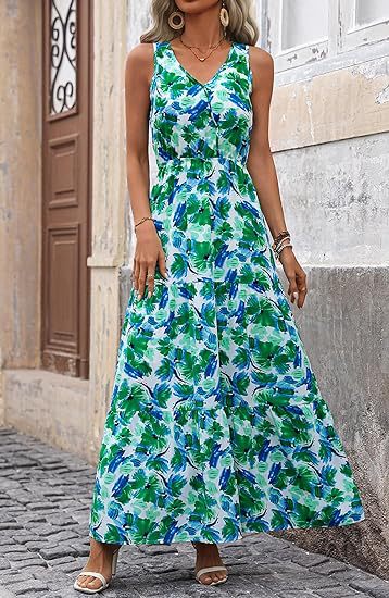 Maxi dress for women with floral appliques and narrow straps Lune London