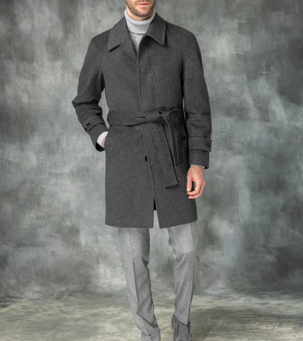 Elegant coat for men with a belt at the waist and modern accents Lune London