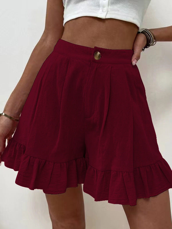 Ruffled shorts for women with elastic waistband and side pockets Lune London