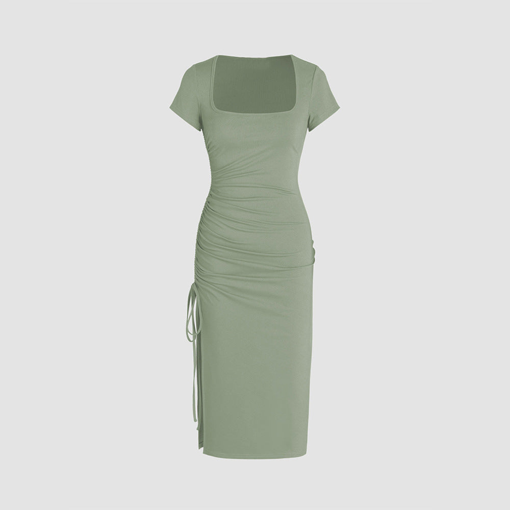Robe midi moulante pour femme avec fente latérale et détails froncés Chic & Stil