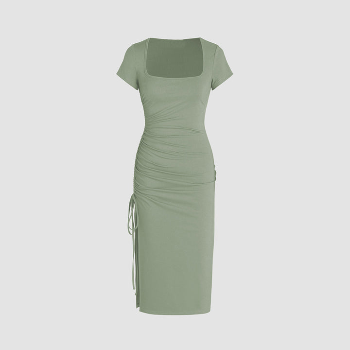 Robe midi moulante pour femme avec fente latérale et détails froncés Chic & Stil