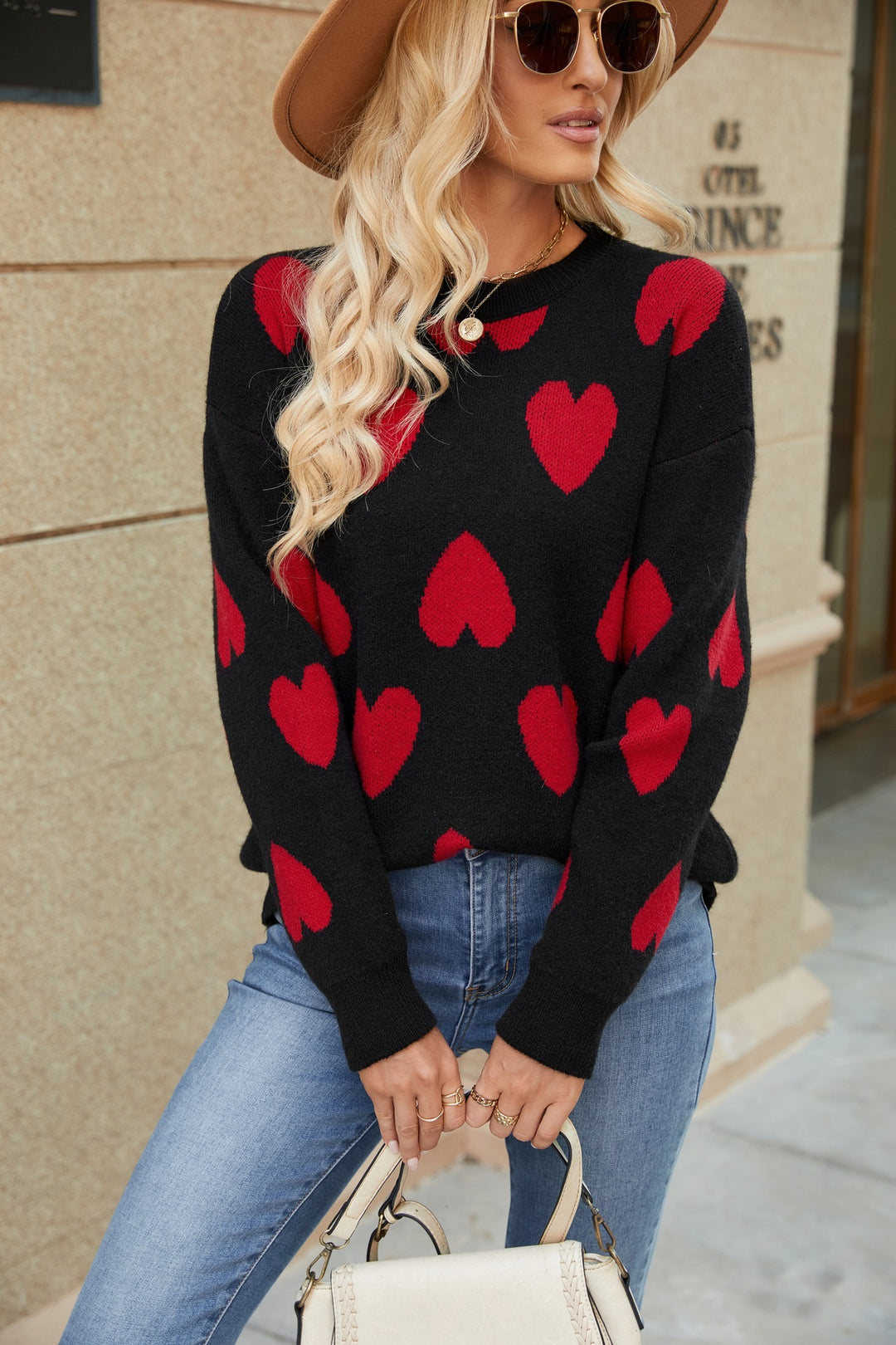 Ladies Cozy Sweater with Heart Patterns Lune London