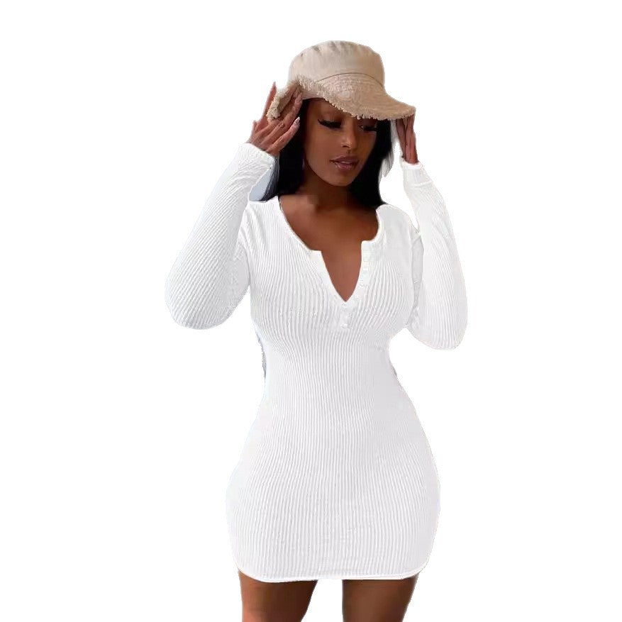 Knitted dress for ladies with button placket and fitted cut Lune London