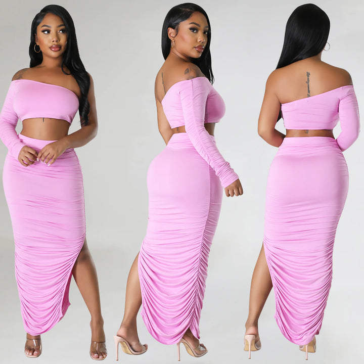Ladies Off-Shoulder Ruffle Two-Piece Set Lune London