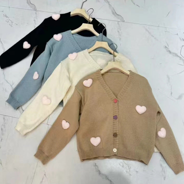 Women Comfortable Knit Jacket with Hearts and Colorful Button Details Lune London