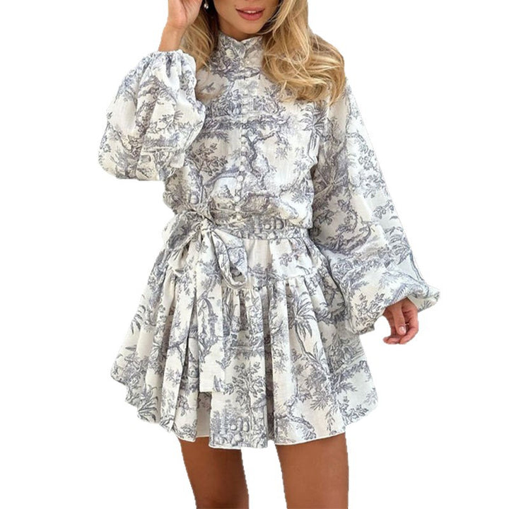 Mini dress for ladies with a waistband and floral print Lune London