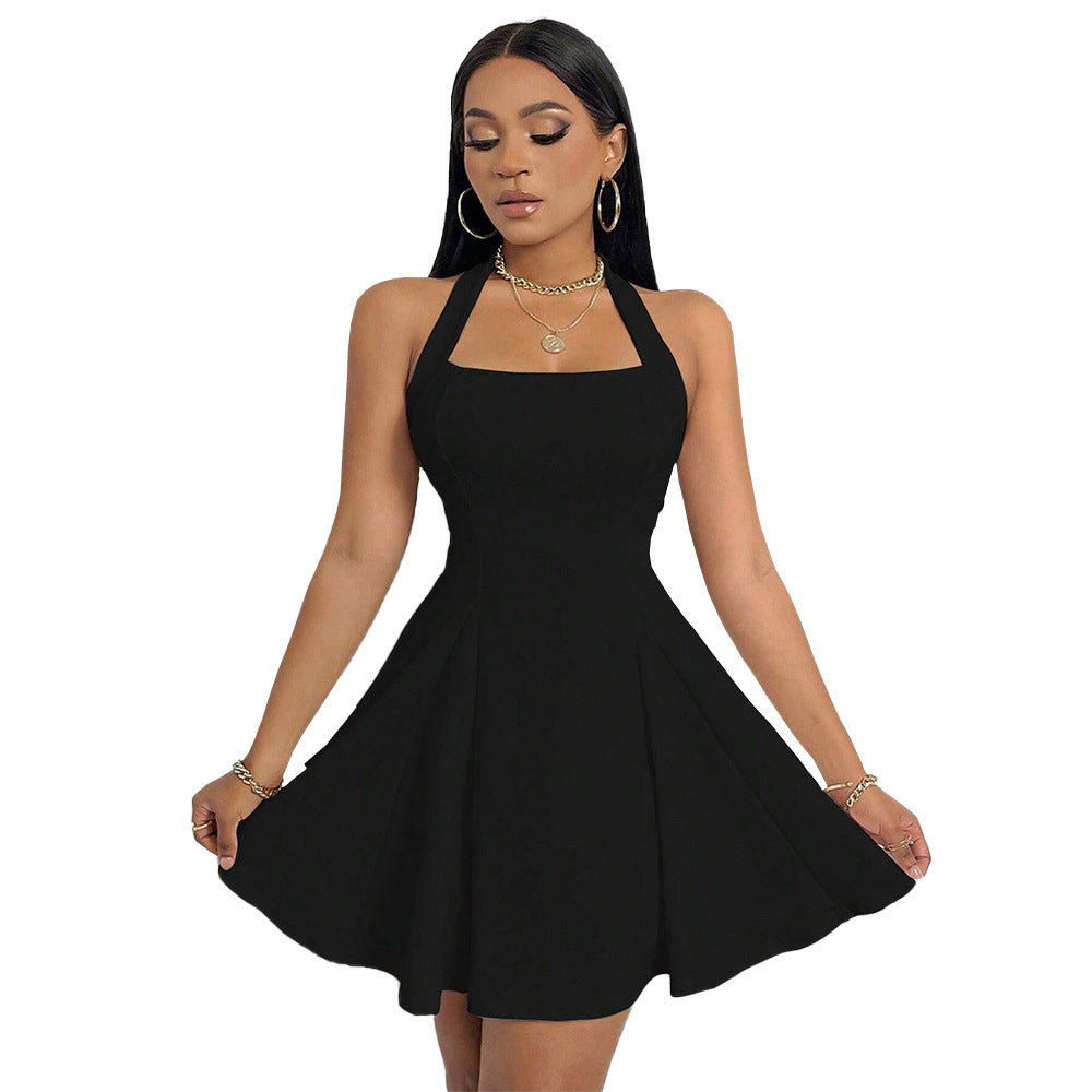 Chic & Stil Women's Flared Evening Dress with Deep V-neck and Flared Hem