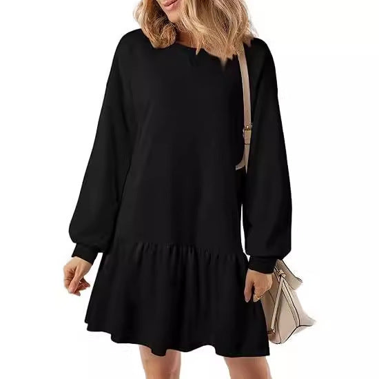 Women's Casual Sweatshirt Dress with Voluminous Sleeves and Ruffled Hem Lune London