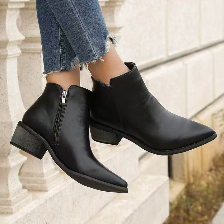 Lune London | Ankle Boots - Faux Leather - Pointed - Low Block Heel