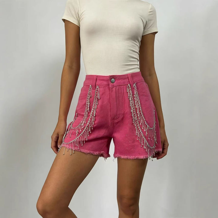 Women's Designer Denim Shorts with Trendy Chain Decorations Lune London