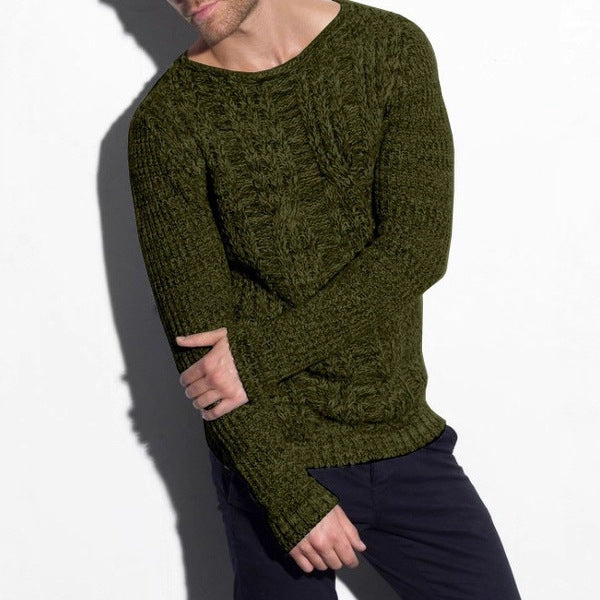 Chunky knit sweater for men with textured cable design and casual round neck Lune London