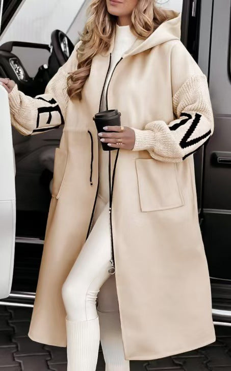 Women Fashionable Long Coat with Hood and Pockets Lune London