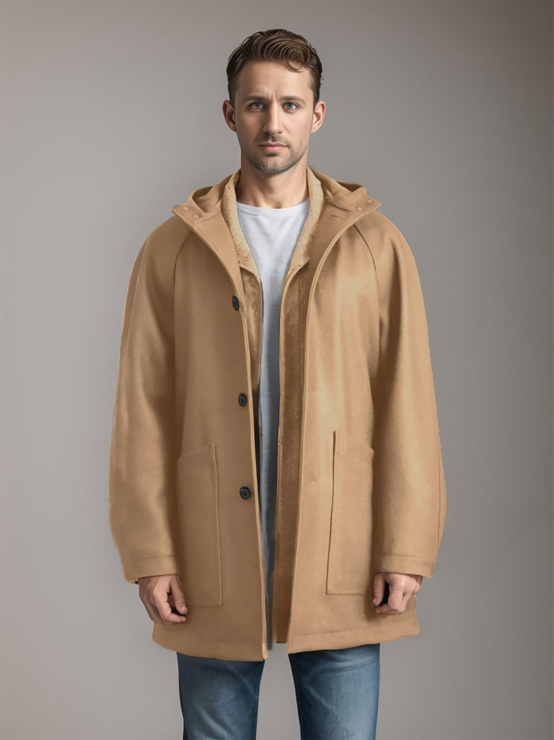 Practical and stylish hooded jacket for men in soft material Lune London