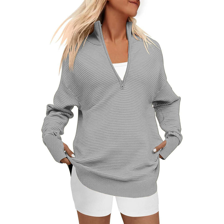 Ladies high-quality zip sweater with textured design Lune London