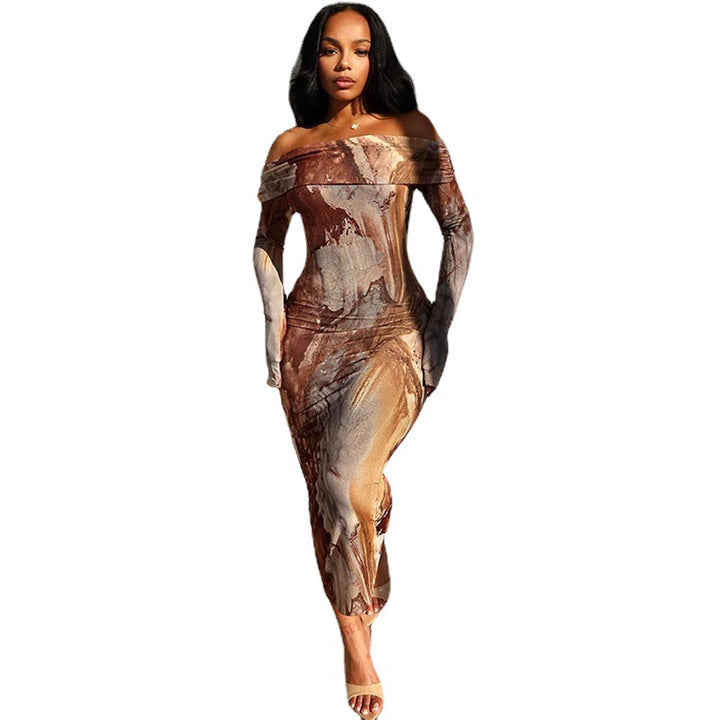 Lune London Off-shoulder Abstract Midi Dress