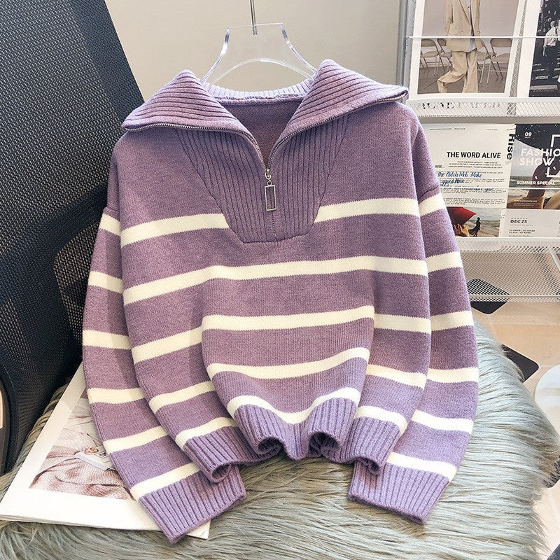 Casual sweater for women with high collar and decorative zipper Lune London