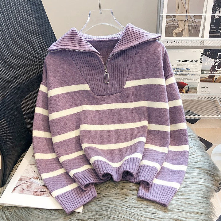 Casual sweater for women with high collar and decorative zipper Lune London