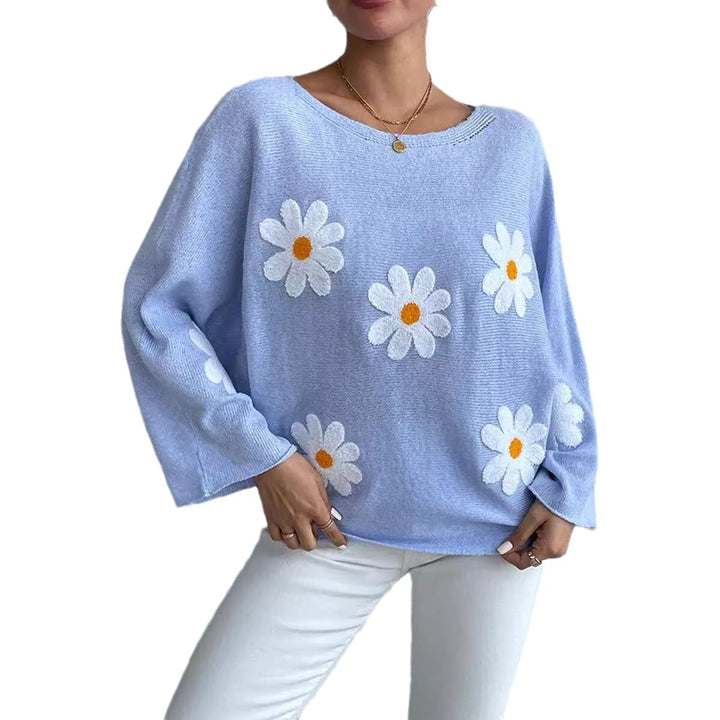 Pull en tricot pour femmes avec un design floral ludique et une coupe décontractée Chic & Stil