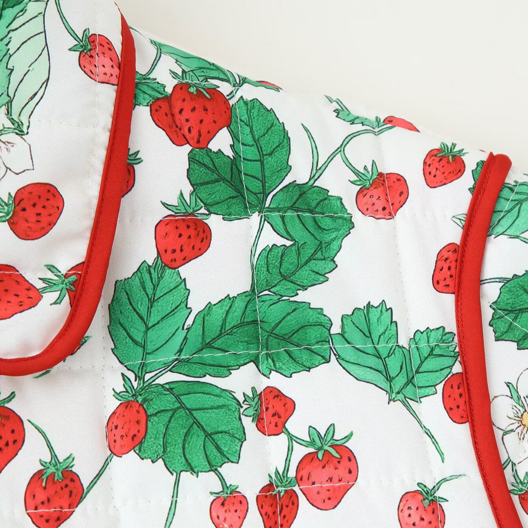 Trendy quilted jacket for women with strawberry pattern Lune London