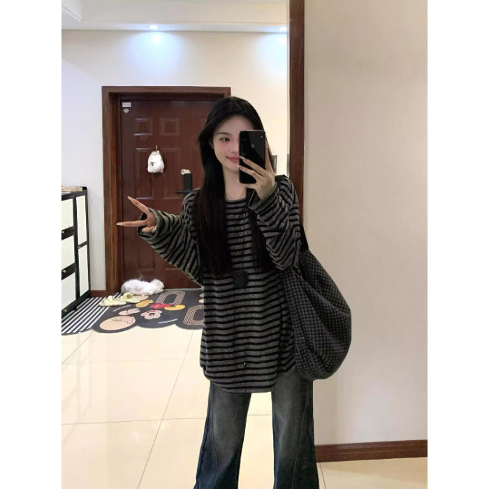 Ladies Casual Striped Oversized Shirt with Wide Sleeves Chic & Stil