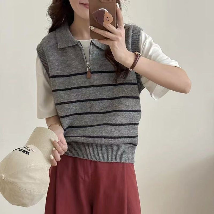 Pull en tricot pour femmes avec fermeture éclair et motif rayé Chic & Stil