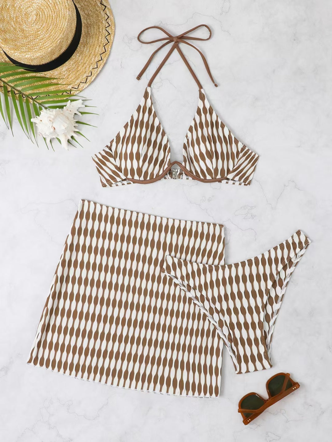 Triangle bikini for women with a trendy skirt and an eye-catching pattern Chic and Style