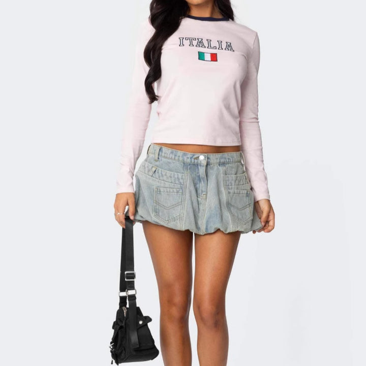 Women trendy short top with long sleeves and Italian pattern Lune London