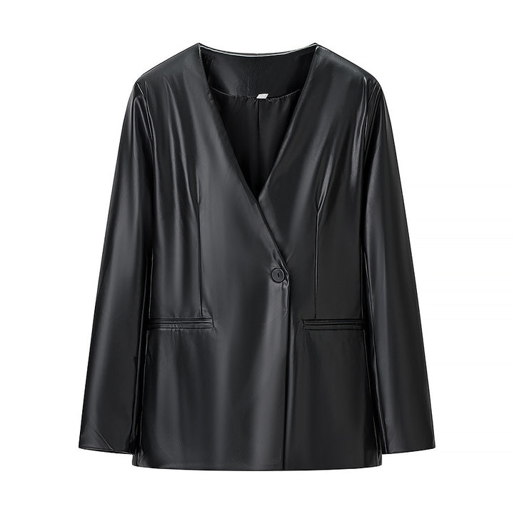 Veste blazer en faux cuir pour femmes avec poches discrètes et coupe moderne Chic & Stil