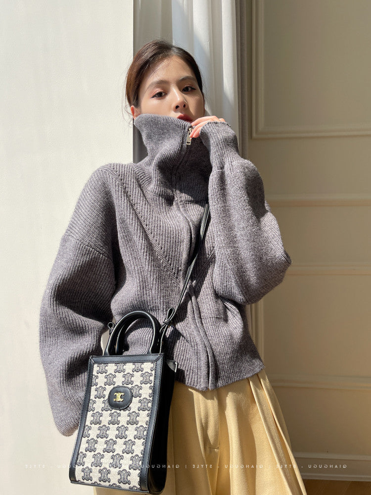 Pull femme en maille épaisse avec col montant et coupe décontractée Chic & Stil