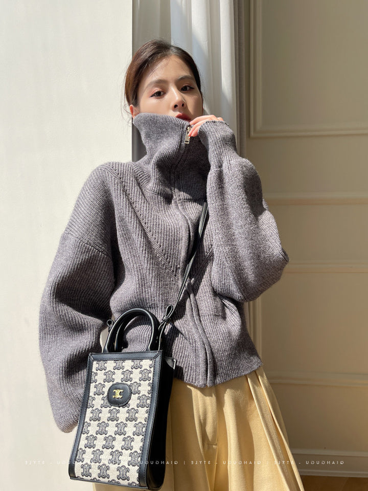 Pull femme en maille épaisse avec col montant et coupe décontractée Chic & Stil