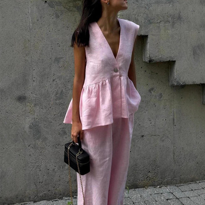 Ladies Elegant Linen Pantsuit Chic and Stylish