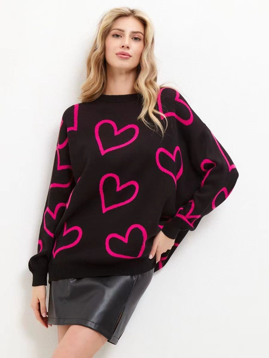 Oversized sweater for women with heart pattern and relaxed fit Lune London