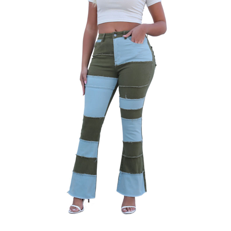 Women's bootcut jeans with a modern patchwork design and casual fringes Lune London